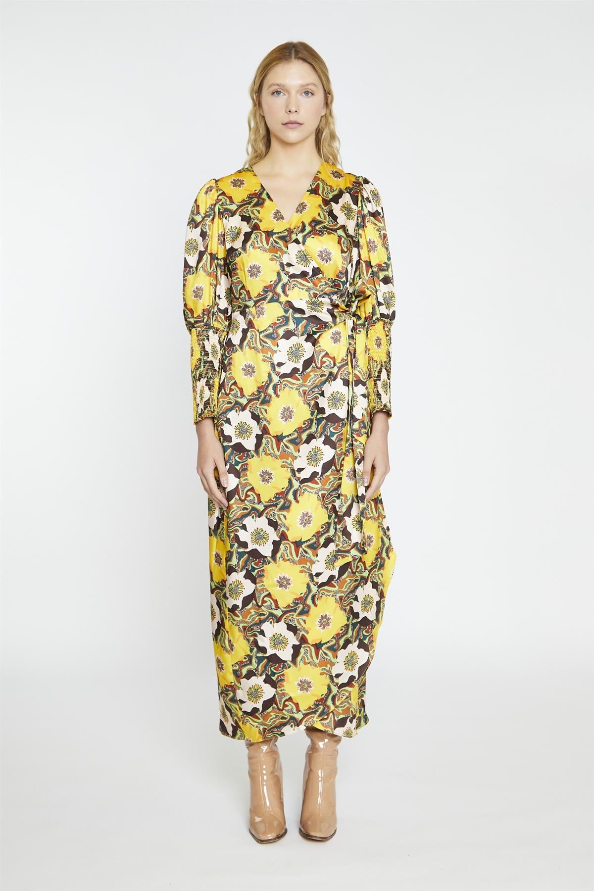 Psychedelic Multi-Floral Wrap Maxi-Dress