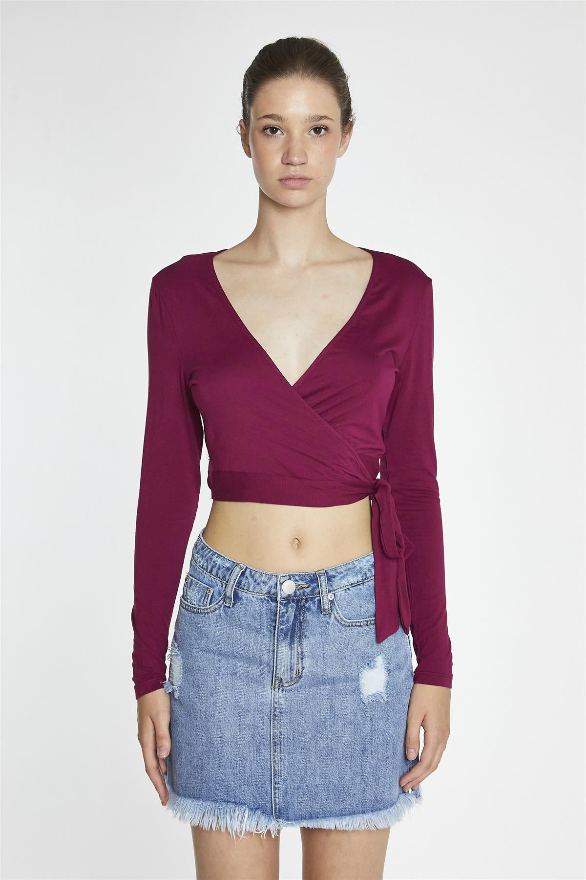 Burgundy Wrap Crop-Top