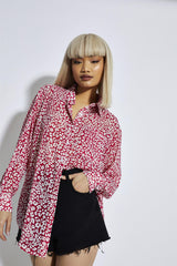 Red-Leopard Chiffon Classic-Shirt