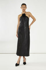 Black PU Halterneck Maxi-Dress