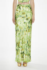 Green Multi-Blur Bias-Cut Maxi-Skirt