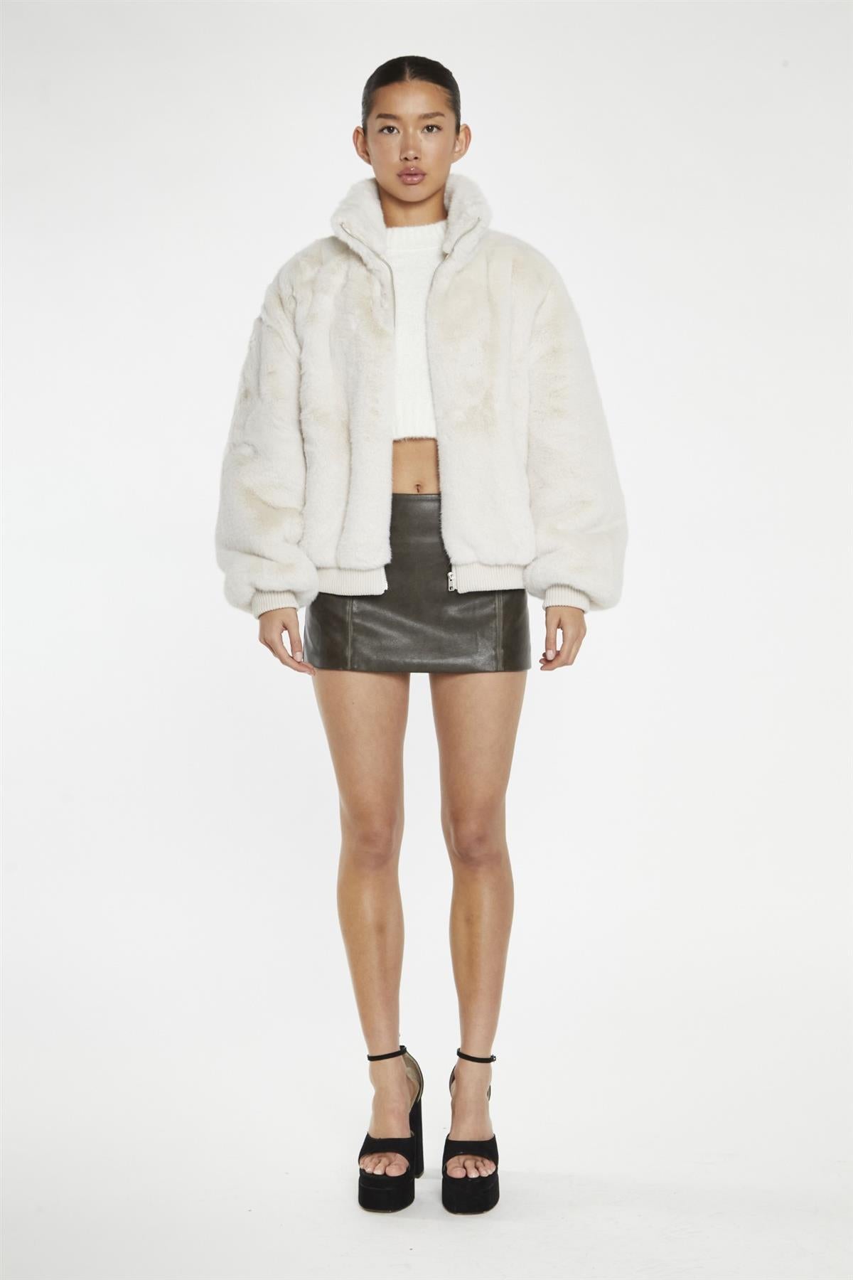 Cream Faux-Fur Bomber-Jacker