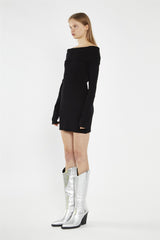 Black Bardot Knitted Mini-Dress