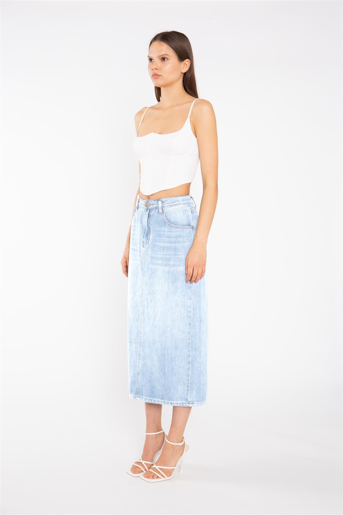 Light Stonewash Straight-Fit Maxi-Skirt