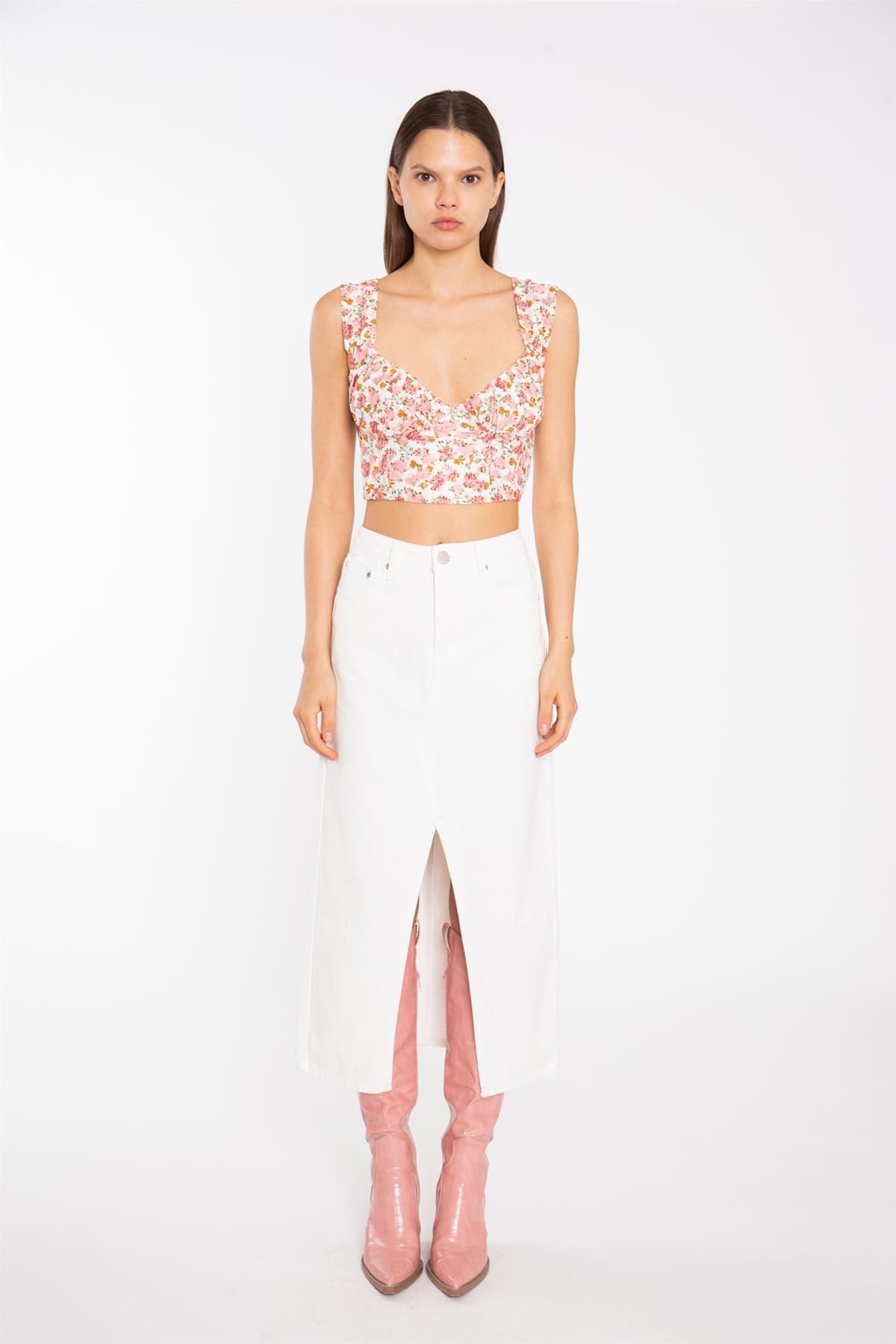 Off White Centre-Split Denim Maxi-Skirt