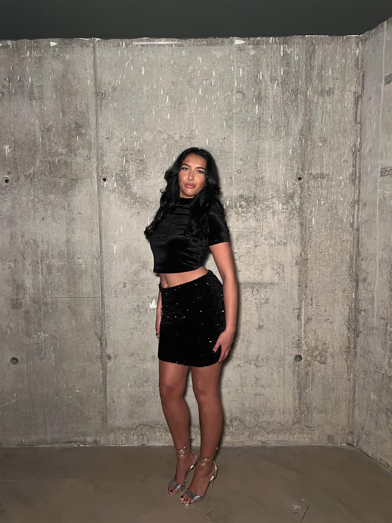 Black-Sequin Velvet Mini Skirt