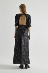 Charcoal Digital-Floral Twist-Front Maxi-Dress