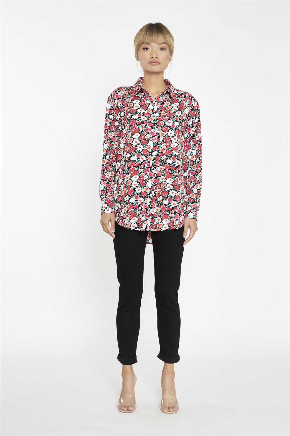 Black-Red 90s-Floral Classic-Shirt