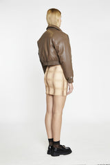 Peanut-Brown Cropped Bomber Jacket