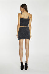 Black-Silver Tinsel Knitted Cami Crop-Top