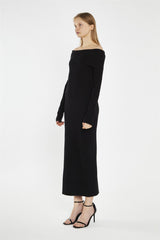 Black Bardot Knitted Midi-Dress