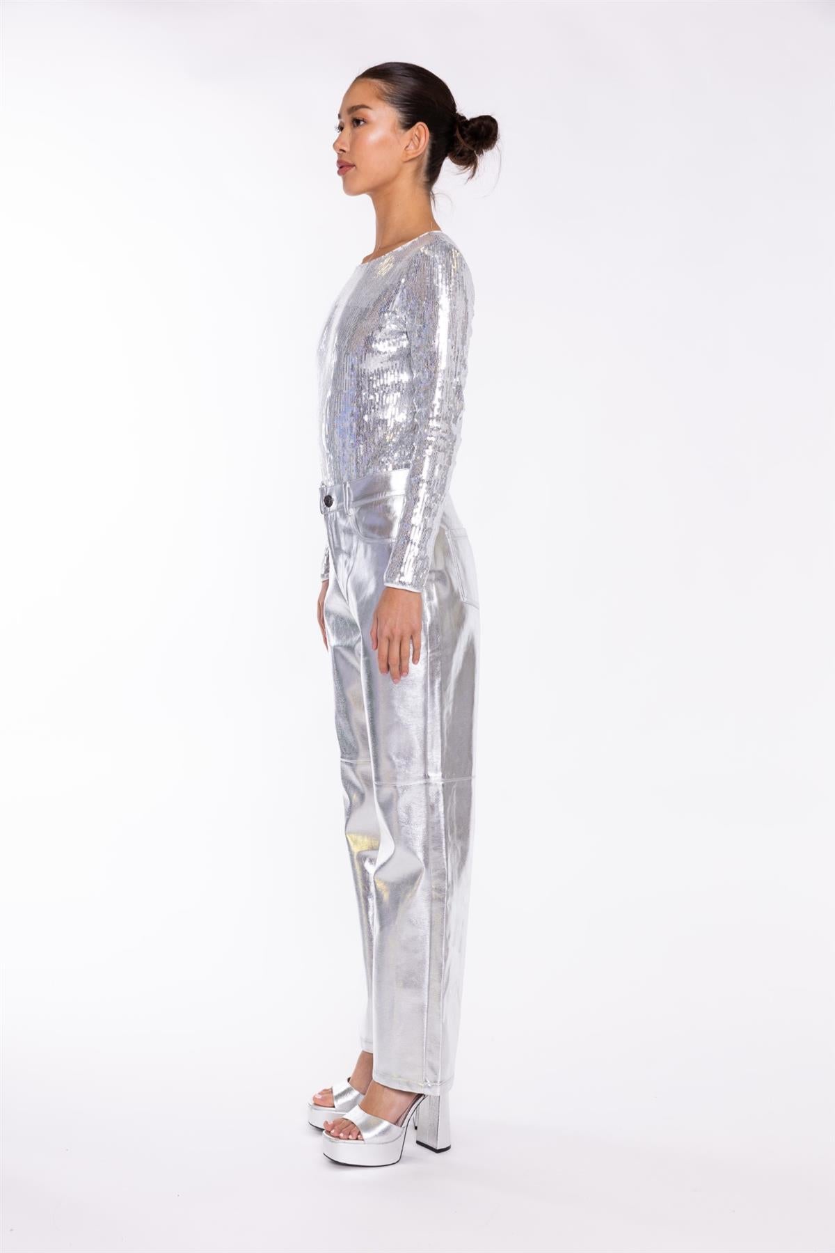 Silver Flat-Sequin Bodysuit