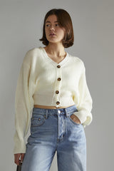 Off White Button Front Cropped Cardigan