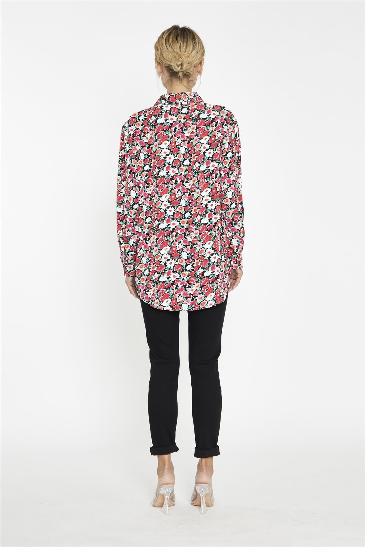 Black-Red 90s-Floral Classic-Shirt