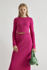 Pink Rib-Knit Crop-Jumper