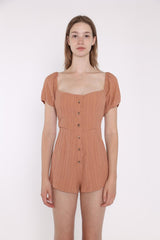 Rust-Crinkle Square-Neck Button Down-Playsuit