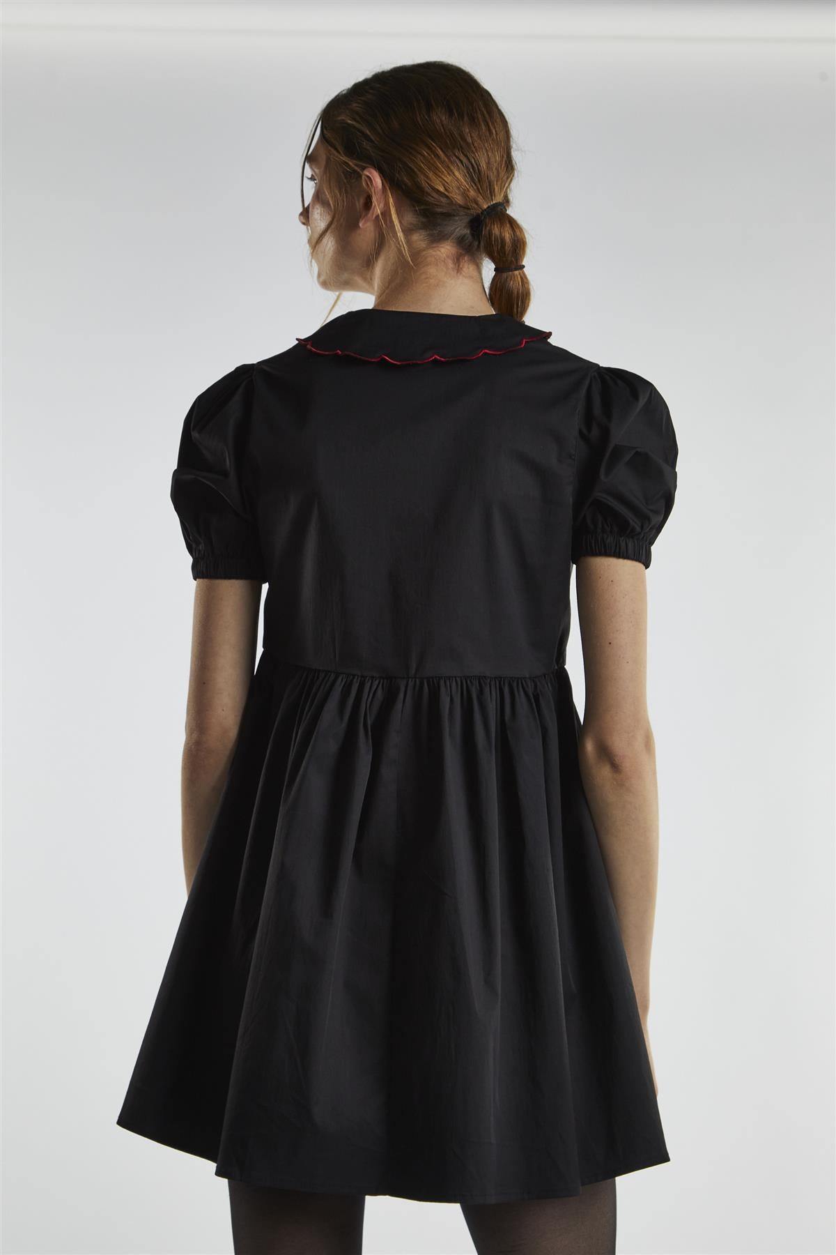 Black Scalloped-Collar Mini-Dress