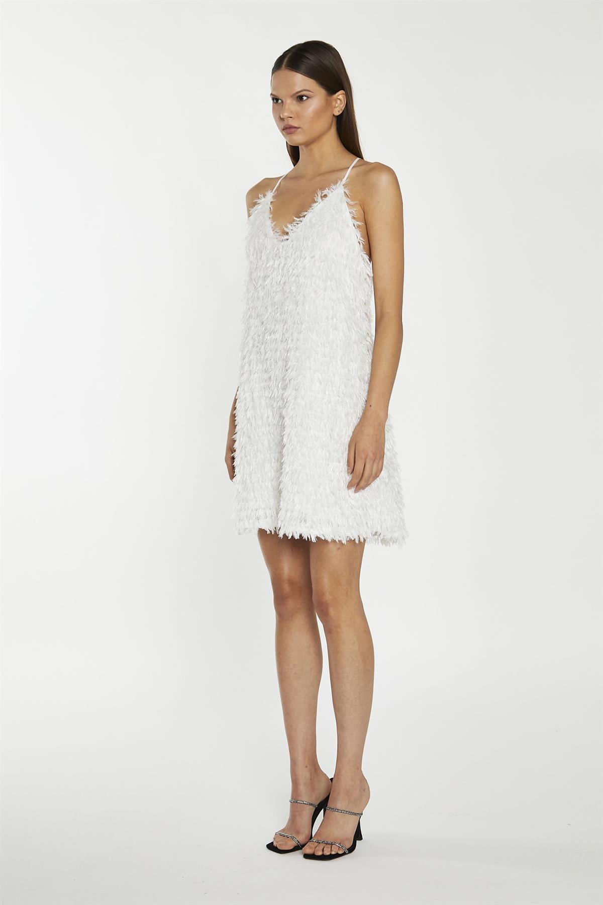 White Glitter Fringe Mini-Dress