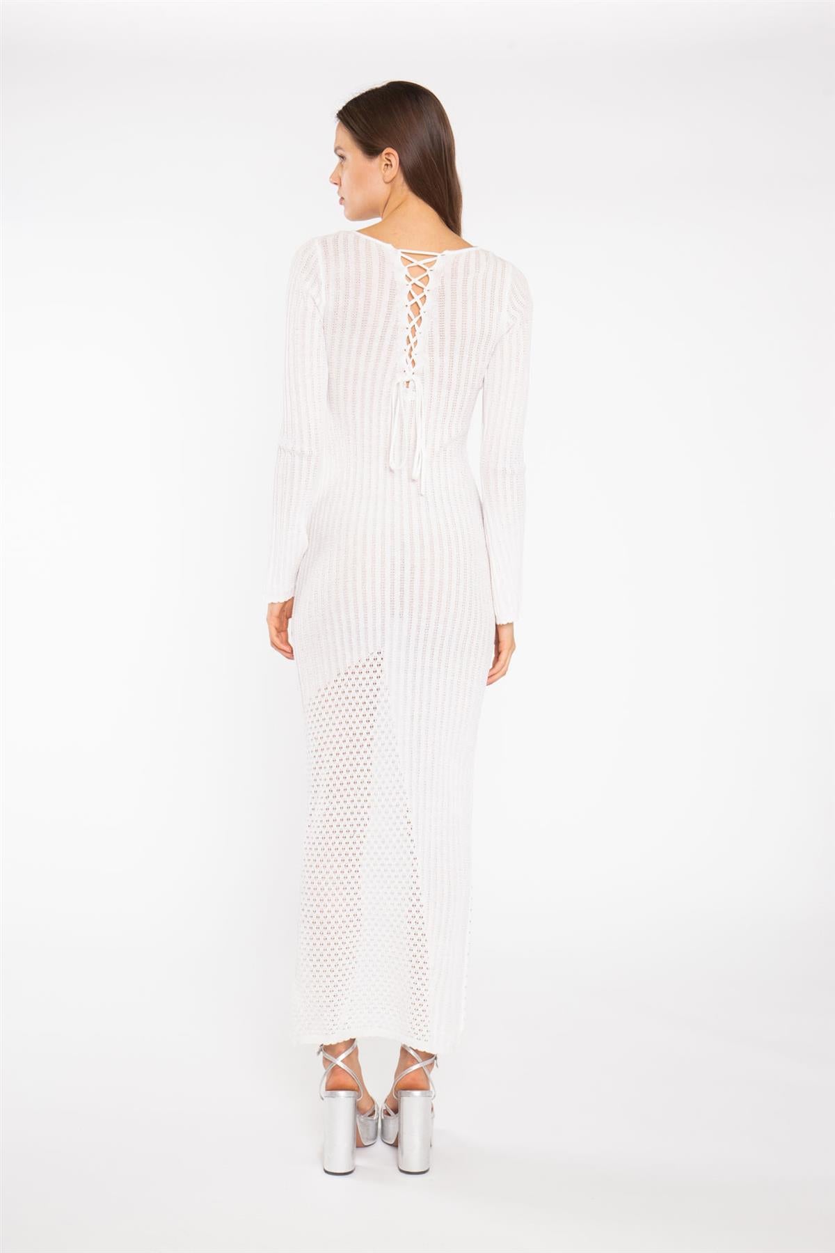 Off White Mix Knit Maxi-Dress