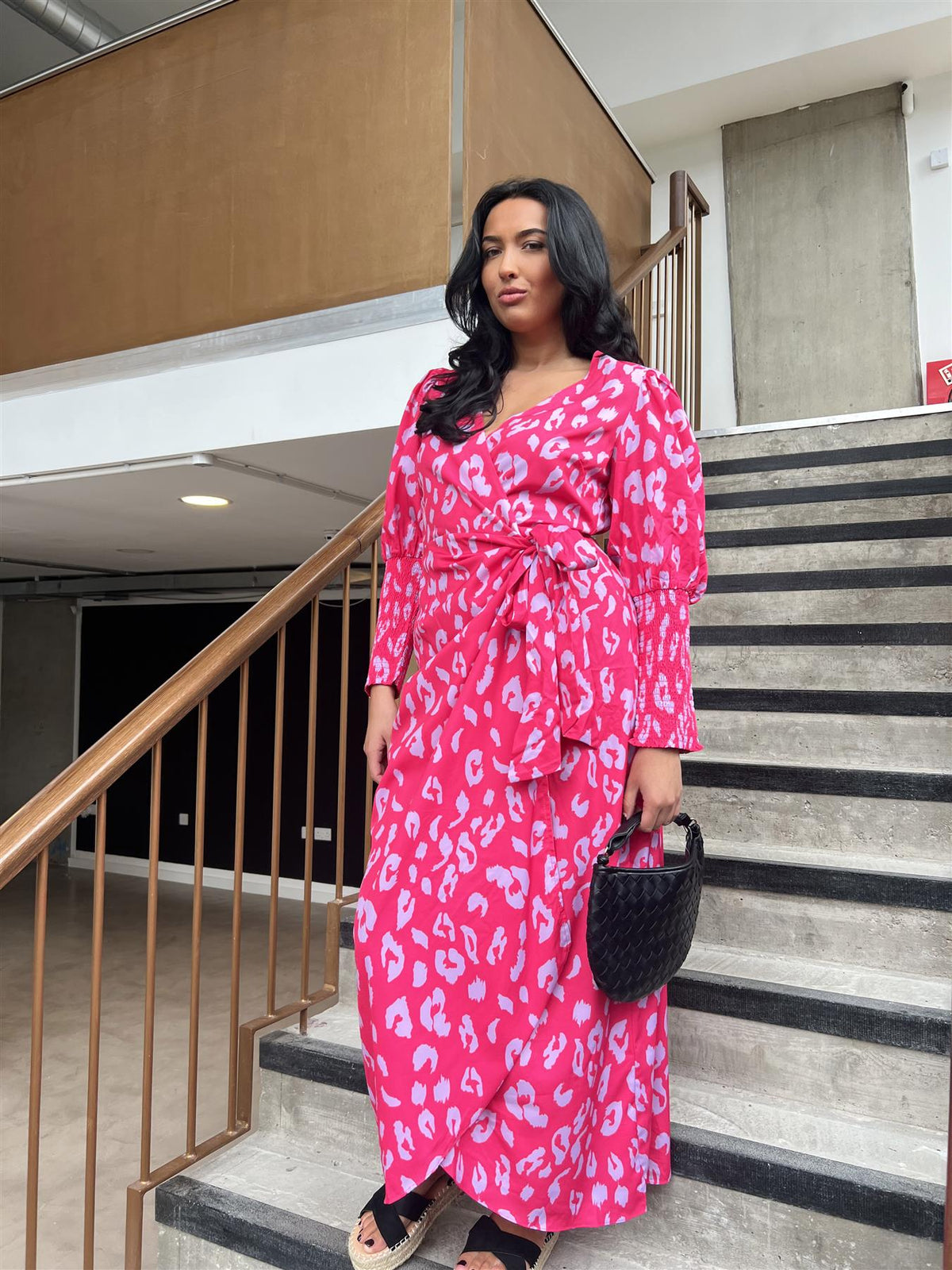 Neon Pink-Lilac Leopard  Wrap-Tie Maxi-Dress